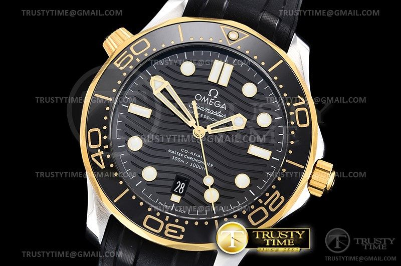 18k Yellow Gold Replica Omega Seamaster Diver 300M Co-Axial Watch