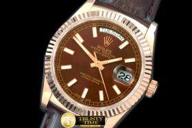 RDD0193B - DayDate Fluted Brown RG/LE Asian 2836