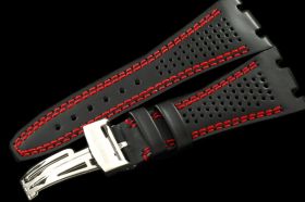 APACC006 - Black Preforated Leather Red Stitch Strap c/w Clasp