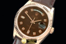 RDD0193C - DayDate Fluted Brown Diam RG/LE Asian 2836